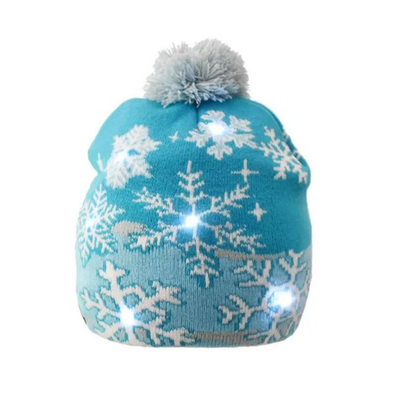 Kids LED Snowflake Beanie Hat LIGHT UP - Picture 2 of 5